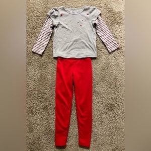 Lot of Girl Gray Long Sleeve Shirt Size 5 & Red Thick Skinny Pants Size 6